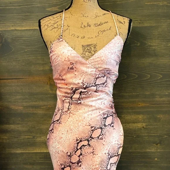 NWT Satin Pink Long Surplice Slip Dress Women's Bohemian Animal Print M & L - Picture 7 of 15